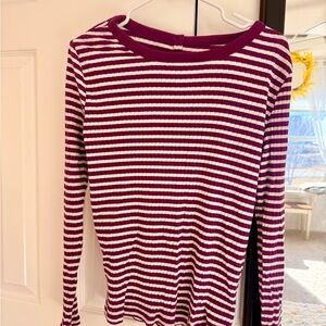 Talbots blackberry  and White Striped Long Sleeve Top